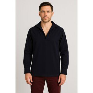 Vintage Black Navy Style Pullover Shirt With Sailor Collar & Long Sleeves German